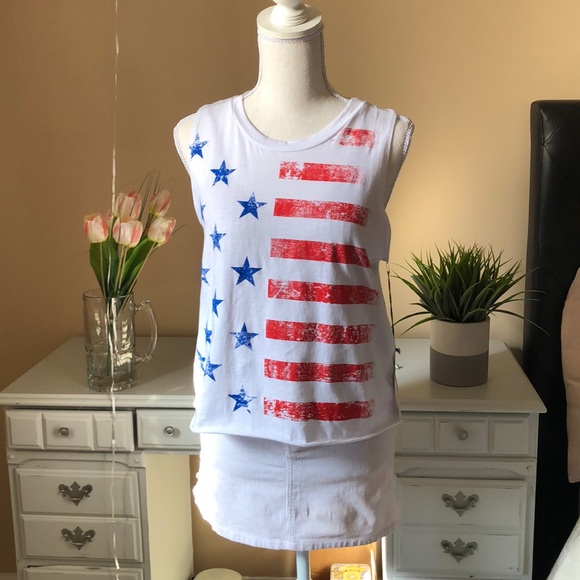 US Flag White Tank Top Sleeveless 100% COTTON - Picture 2 of 6